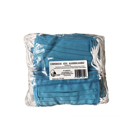 Cubrebocas Azul de tela LAVABLE Bolsa 100 pz Chef & Hotel