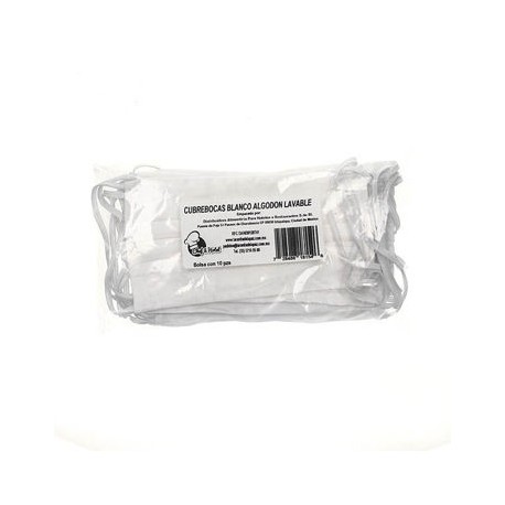 Cubrebocas Blanco Algodon LAVABLE Paquete CHICO 10 pz Chef & Hotel