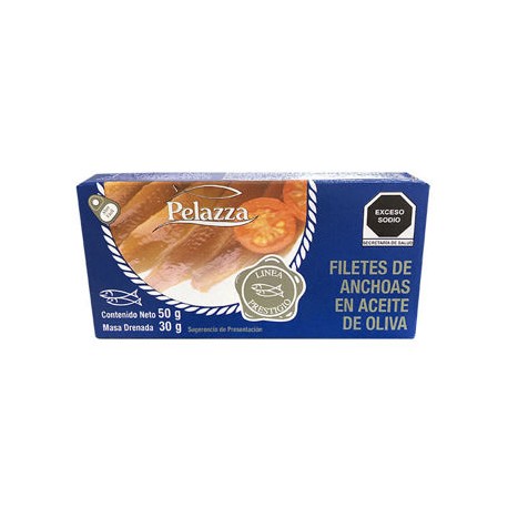 Filete de Anchoas Pelazza 50 g en aceite de Oliva Azul Caja