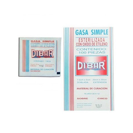 Gasa simple 7.5 x 5 cm Dibar con 100 piezas